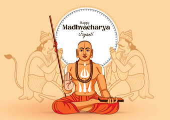 Vector illustration of Happy Madhvacharya Jayanti social media feed template