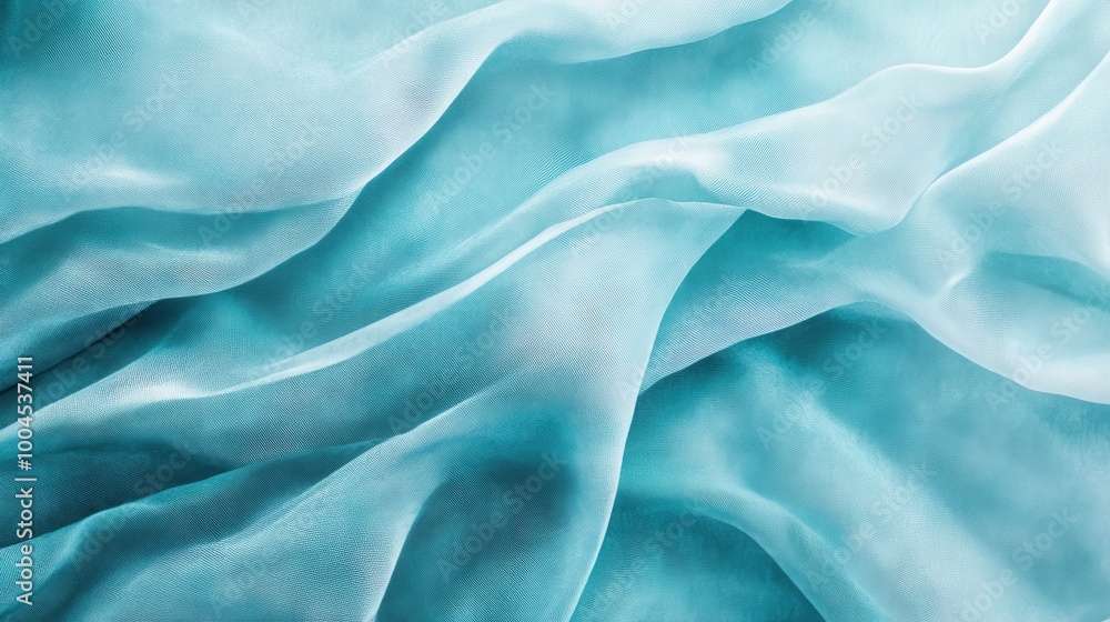 Poster delicate aqua fabric draping softly in natural light revealing intricate textures and layers