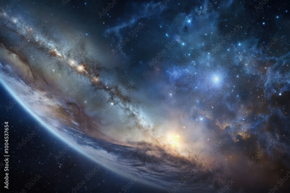 Poster a mesmerizing view of the milky way galaxy with vibrant colors illuminating the cosmic expanse and a