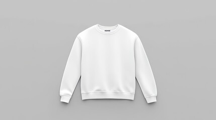 The soft, plain white crew-neck sweatshirt is thoughtfully arranged on a grey background, enhanced by natural studio lighting to showcase its design and texture