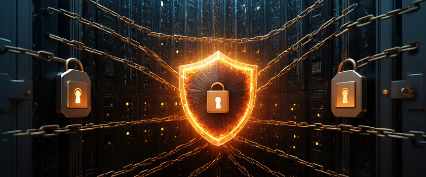 Advanced Cybersecurity Protection: Digital Firewall with Encrypted Locks.