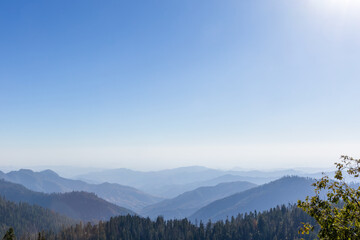 Obraz premium Foggy Mountains Landscape in Kings Canyon and Sequoia National Park, California.