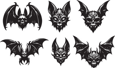 Halloween black bats flying silhouettes isolated on white. Simple bat icon vector cartoon illustration. Fall, Halloween. wildlife design element.