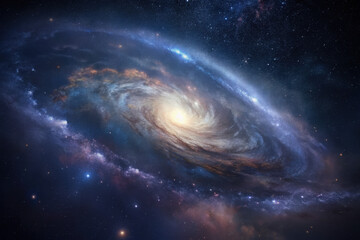 A breathtaking view of a distant galaxy swirling with colors amidst a vast cosmic expanse on a...