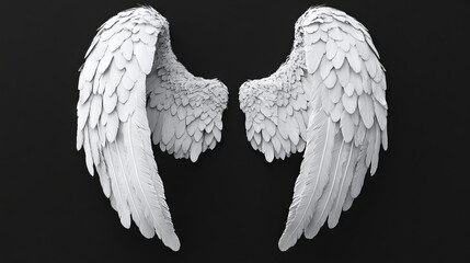 A pair of white angel wings on a black background