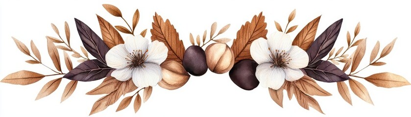 Obraz premium An elegant floral design featuring soft blooms and natural elements in earthy tones, perfect for various creative projects.