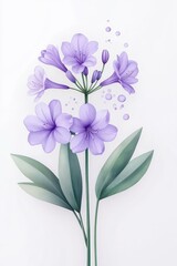 Beautiful purple flower illustration with delicate petals and green leaves, perfect for nature-themed designs and decor.