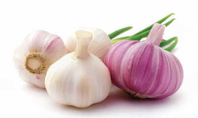 Obraz premium close up photo of young garlic on a white background