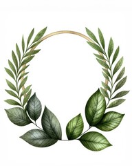 Elegant botanical wreath featuring green leaves in a circular arrangement, perfect for invitations or decorative designs.