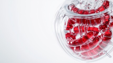 A 3D model of the human stomach showing the role of the gastric sphincters, with the digestive system's pathway highlighted, isolated on white.