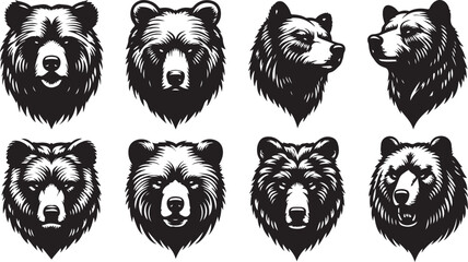 set of a bear head silhouette vector image