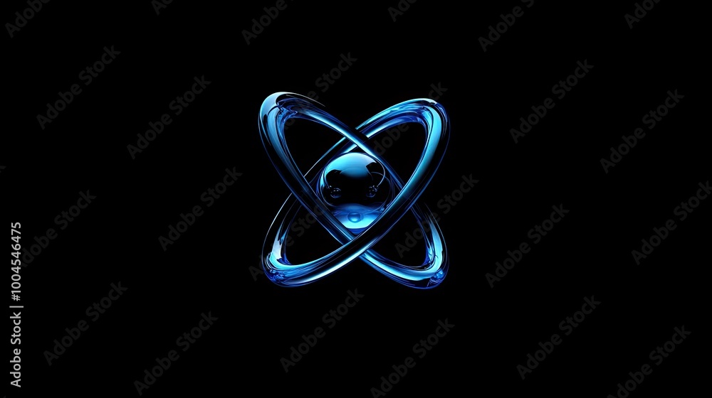 Wall mural a stylized blue atom symbol on a black background.