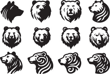 set of a bear head silhouette vector image