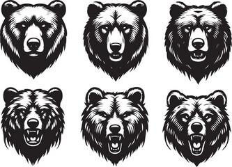 set of a bear head silhouette vector image