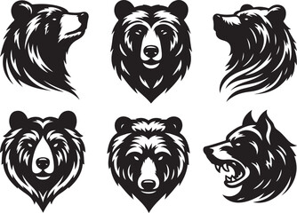 set of a bear head silhouette vector image