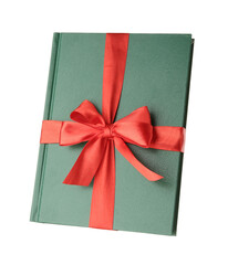 Book with ribbon as gift isolated on white