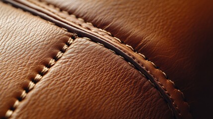 Close-up of perfectly crafted brown leather with detailed stitching highlighting quality craftsmanship in upholstery