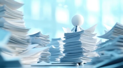 Overwhelmed Businessman in Paperwork Chaos