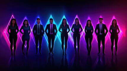Stylish silhouettes of diverse professionals with neon accents