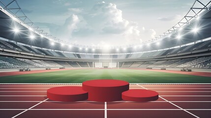Winner s Podium in Empty Stadium with Running Track