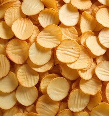 Pile of crispy potato chips with ridges