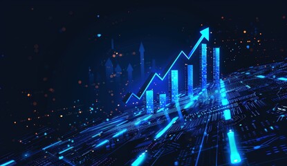 Blue digital growing stock market charts on dark background futuristic financial interface . Concept Stock Market Trends, Digital Finances,