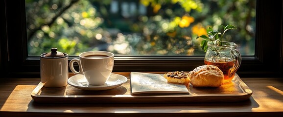 Coffee Break by the Window with Delicious Pastries and Tea