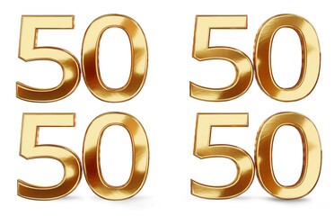 50 golden 3d render symbol, flat without shadow and shadow on the ground, standing,
