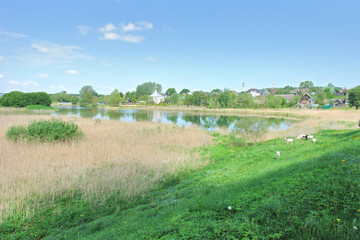 View of wooden houses in the town of Rak&oacute;w in Belarus, formerly Polish territory