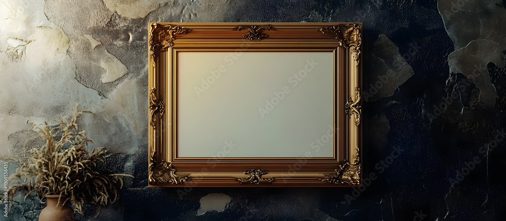 Canvas Prints Vintage style blank design in a mockup of a gold picture frame with editable features providing a high quality JPG copy space image