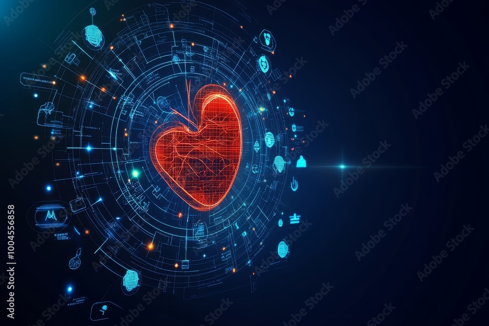 Poster digital heart in a tech interface