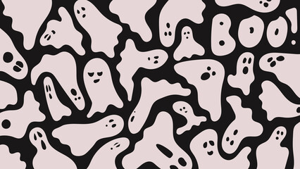 Halloween ghosts seamless pattern line art backdrop illustration design minimal print decor wrapping
