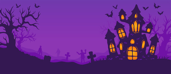 halloween background with castle  for holiday, decoration or party