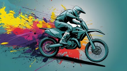 Motocross Rider in Action with Colorful Splashes