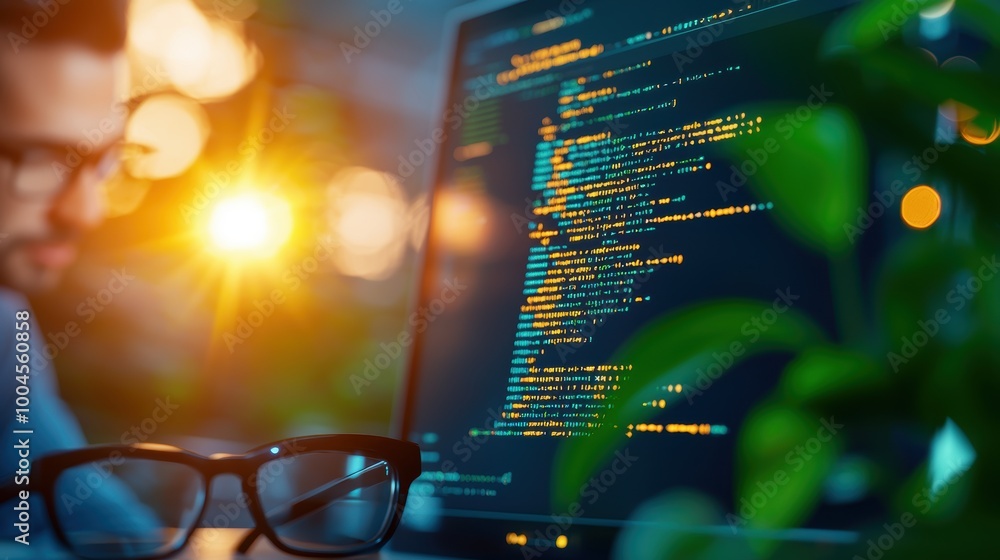 Aufkleber coding in a modern office environment with glasses