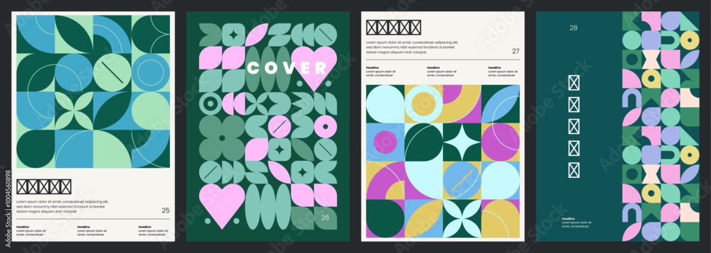 Sticker minimalist covers design. abstract geometric backgrounds. a4 size print templates with customizable 