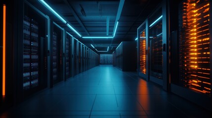 Fototapeta premium Neon Lit Server Room