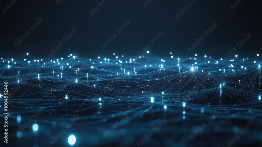 Poster futuristic technology connections creating a luminous web in a dark digital landscap