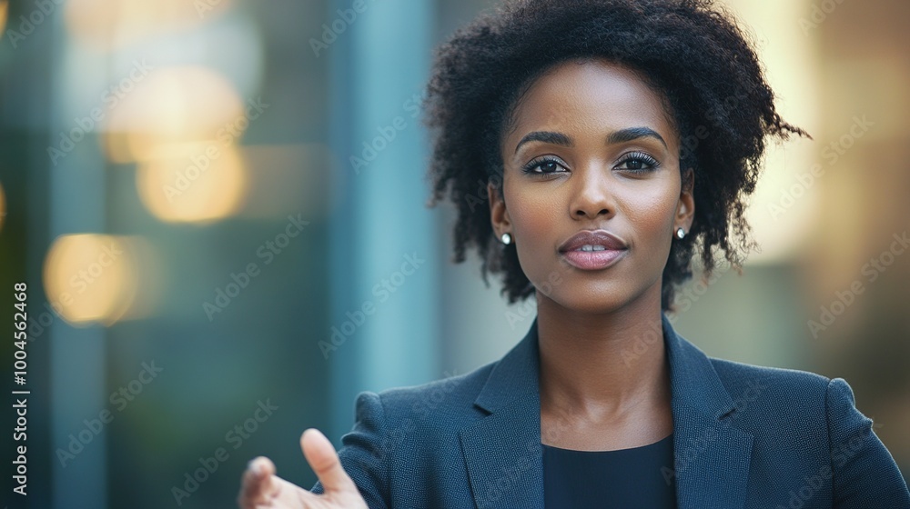 Poster Confident Businesswoman Engaging in Conversation