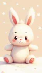 Obraz premium Cute bunny, sitting joyfully against a light background with copy space