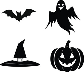 Collection of Black Happy Halloween Icons Vector.