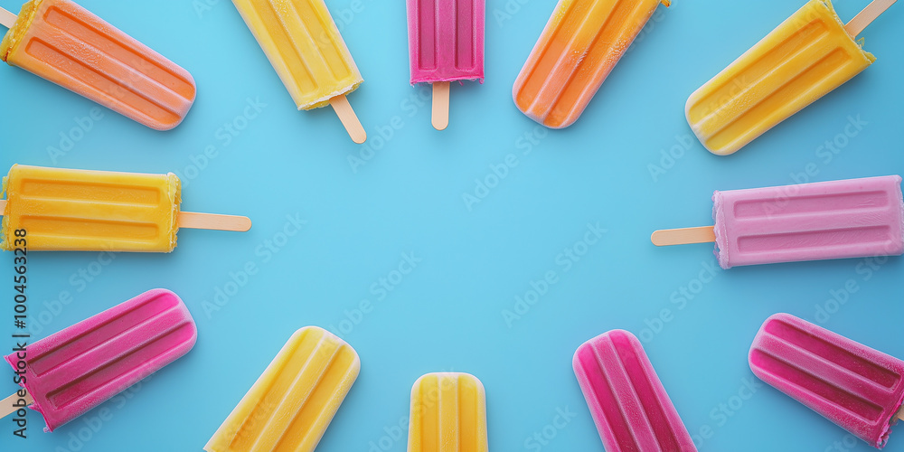 Canvas Prints Artisanal popsicles arranged neatly in a circular pattern on a flat surface without any extra objects in sight, sweet illustration