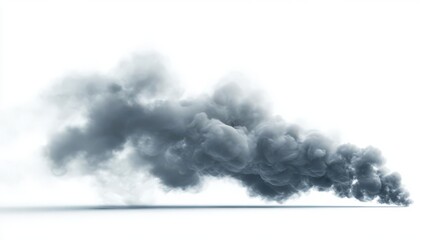 Thick black smoke billowing isolated on white background, depicting fire, pollution, and environmental hazard.