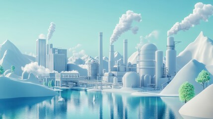 futuristic factory with good enviroment,Eco-friendly factory green factory concept, zero carbon future .