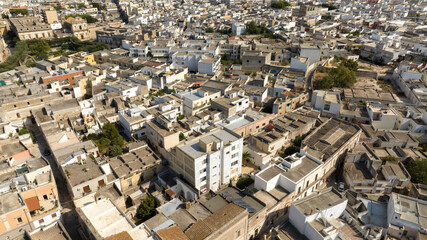 Aerial view of houses and apartments in the historic center of Manduria. It is a city in the...
