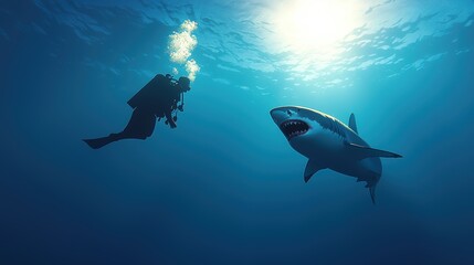 Diver Encounters Majestic Great White Shark Underwater