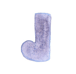 J letter. Textured purple j shaped pillow on white background for home decor and interior design.