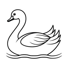 Elegant Swan on Water Minimal Outline Vector Icon.