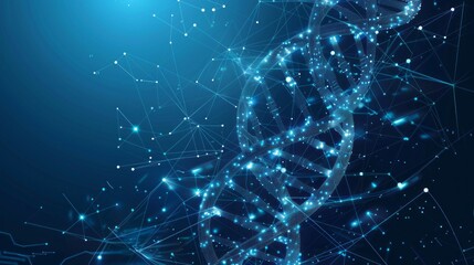 A blue and white image of a DNA strand with many small dots