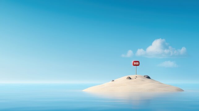SOS Sign on Deserted Island in Calm Ocean